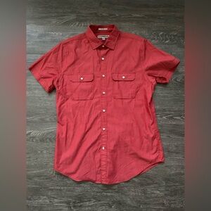 Express Fitted Short Sleeve Button Down Shirt Solid Light Red Size M